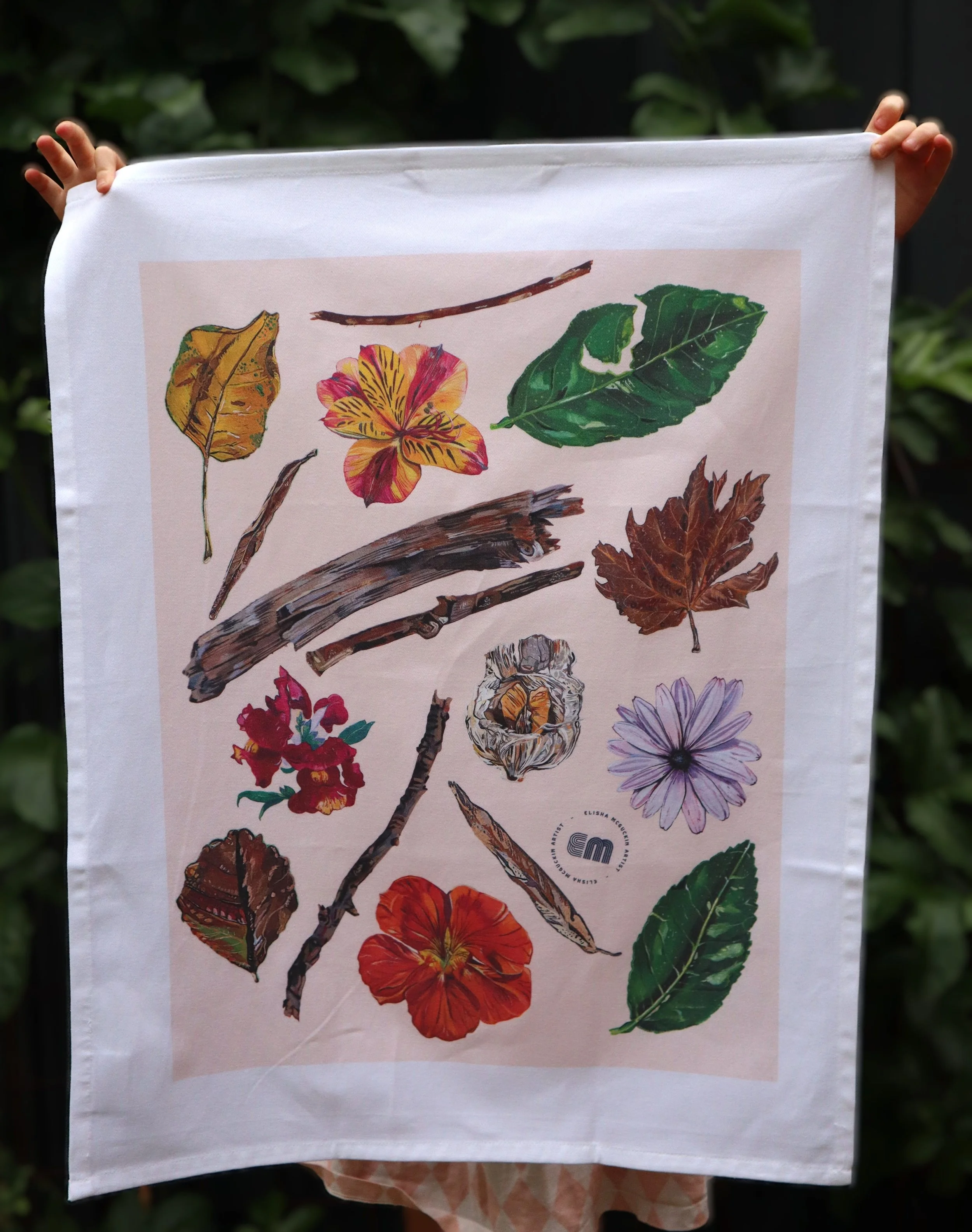 organic cotton tea towel kitchen pantry decor floral design