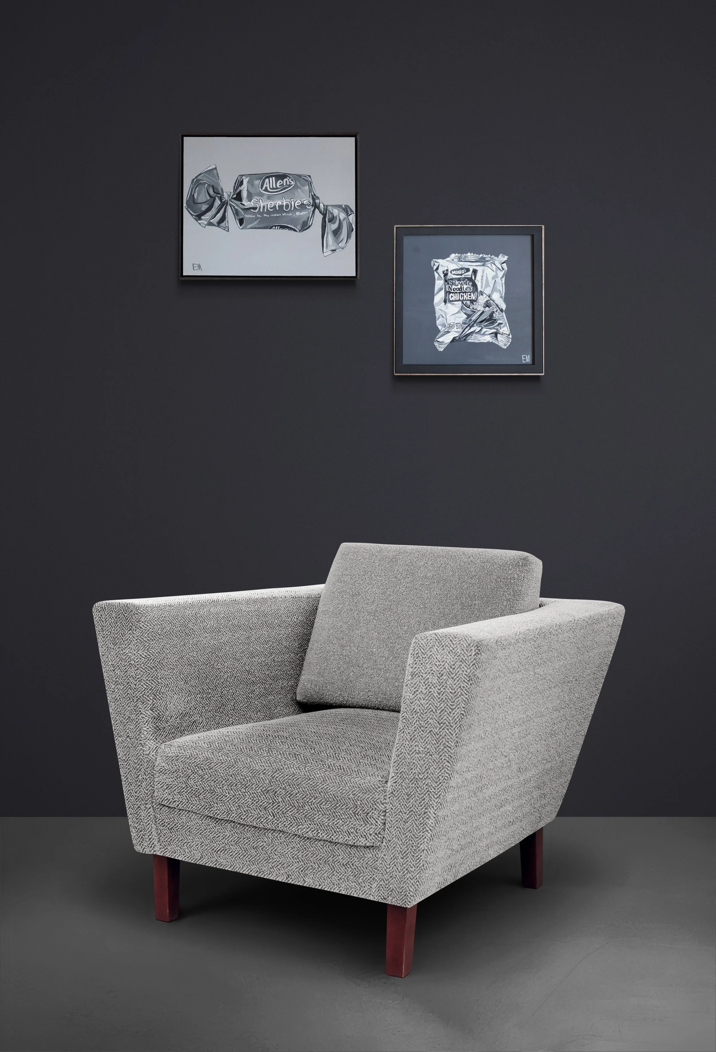 modern minimalist room with grey art