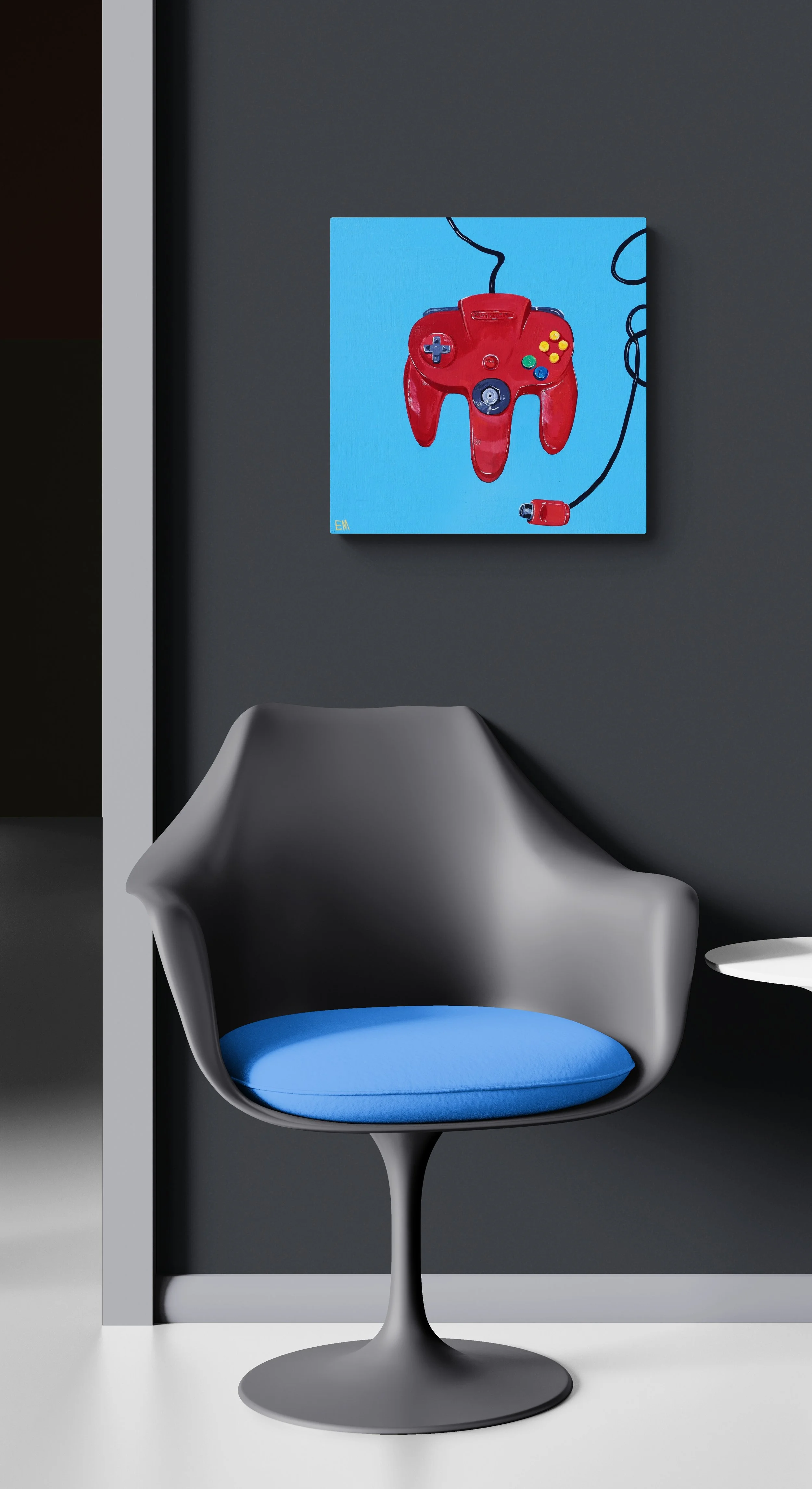 red retro nintendo controller art on wall