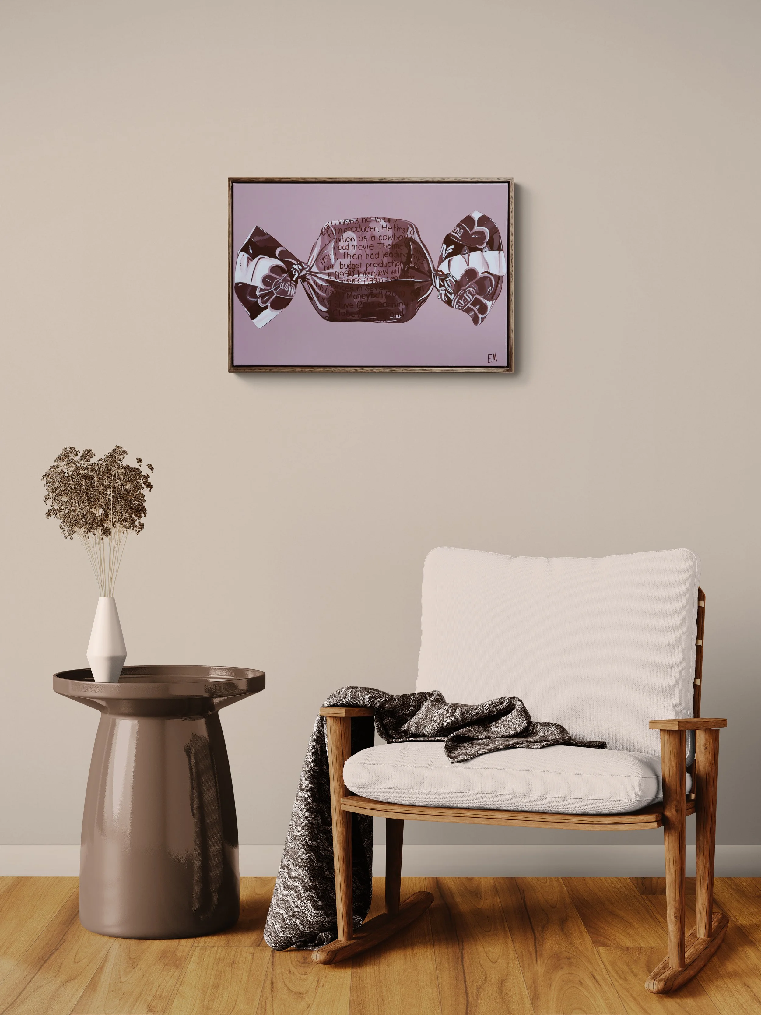 Brown Fantale Painting Hangs On A Beige Wall