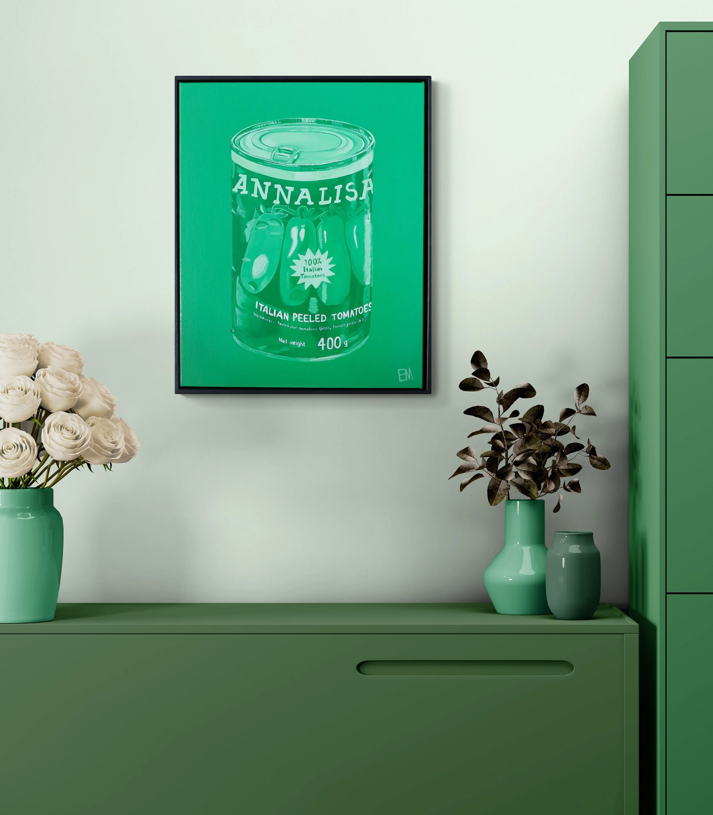 Green decor display green pop artwork with black frame