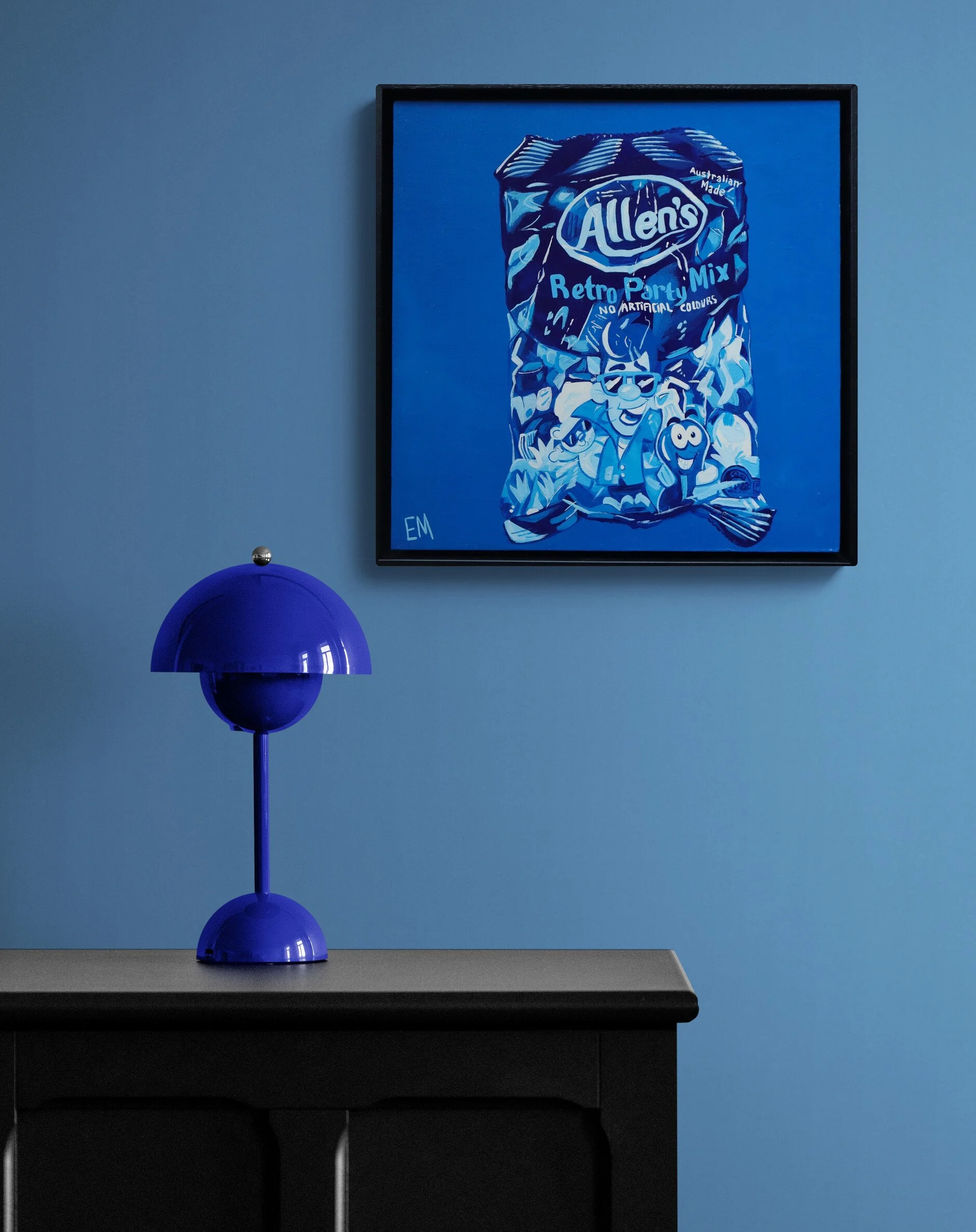 Blue Interior blue art painting framed in black