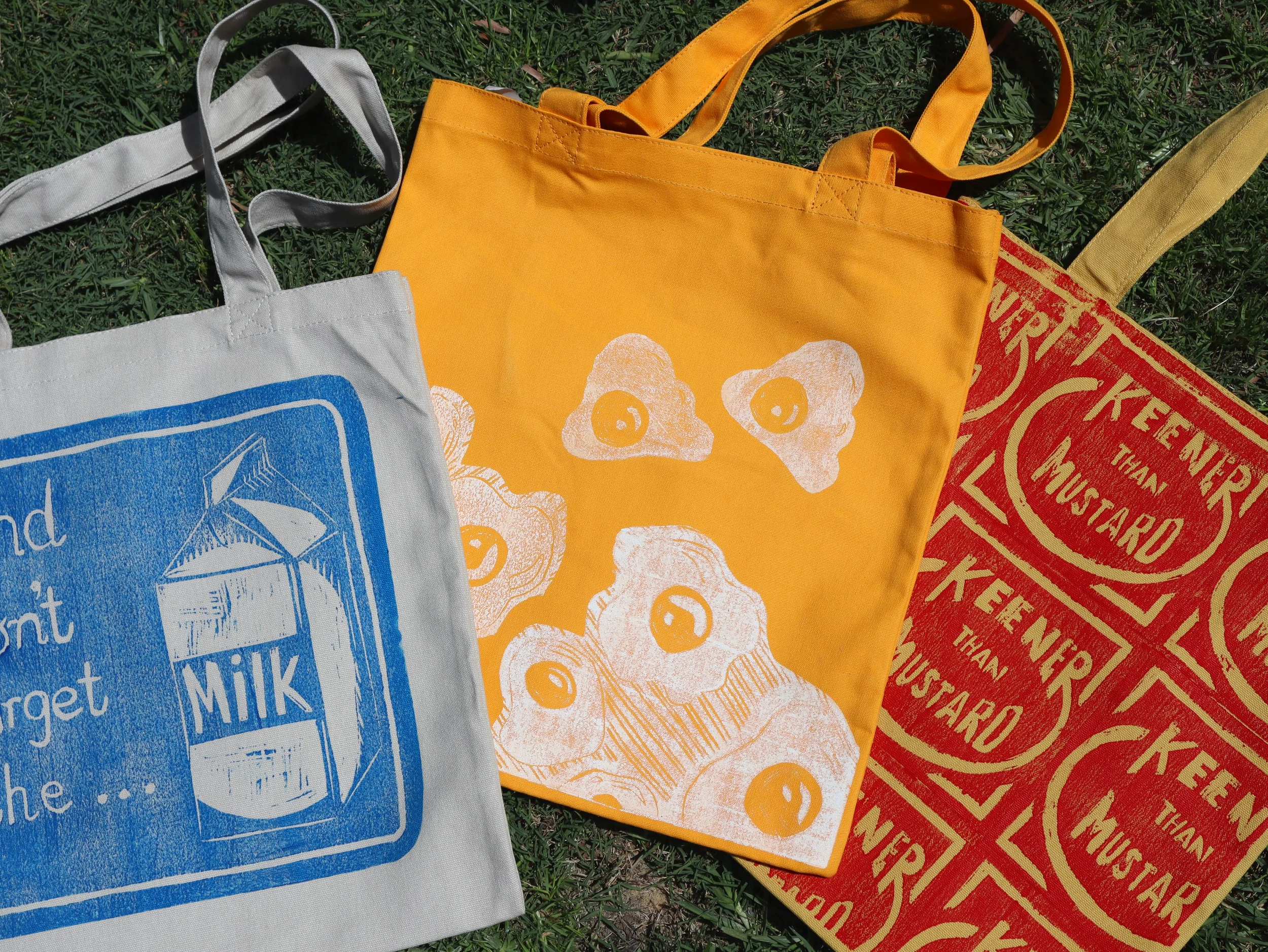 Artist hand printed canvas tote bag