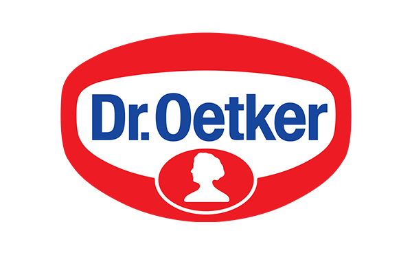 The Dr. Oetker logo with red oval background, white interior shape, and blue text.