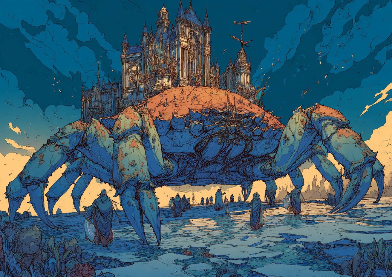 whimsical_fae_Colossal_Atlantic-blue_giant_crab_trudging_thro_eb0881da-6a47-48a0-9b6c-c99ff8491087_2.png