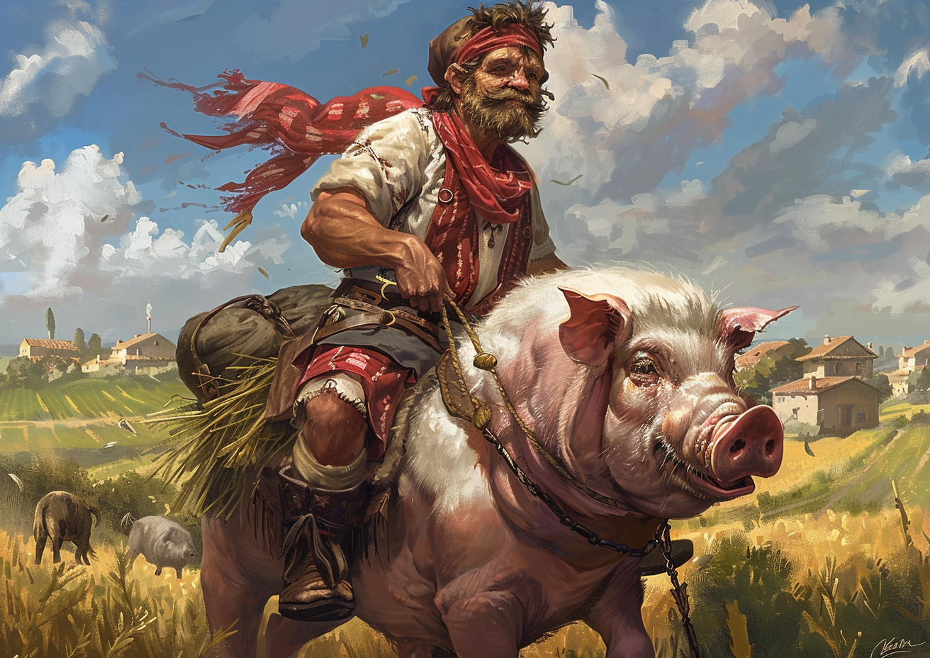 whimsical_fae_Spanish_farmer_riding_a_spanish_pig_in_a_farm_m_95e7092f-eecd-4e3a-985d-a9cdeec154c2_1.png
