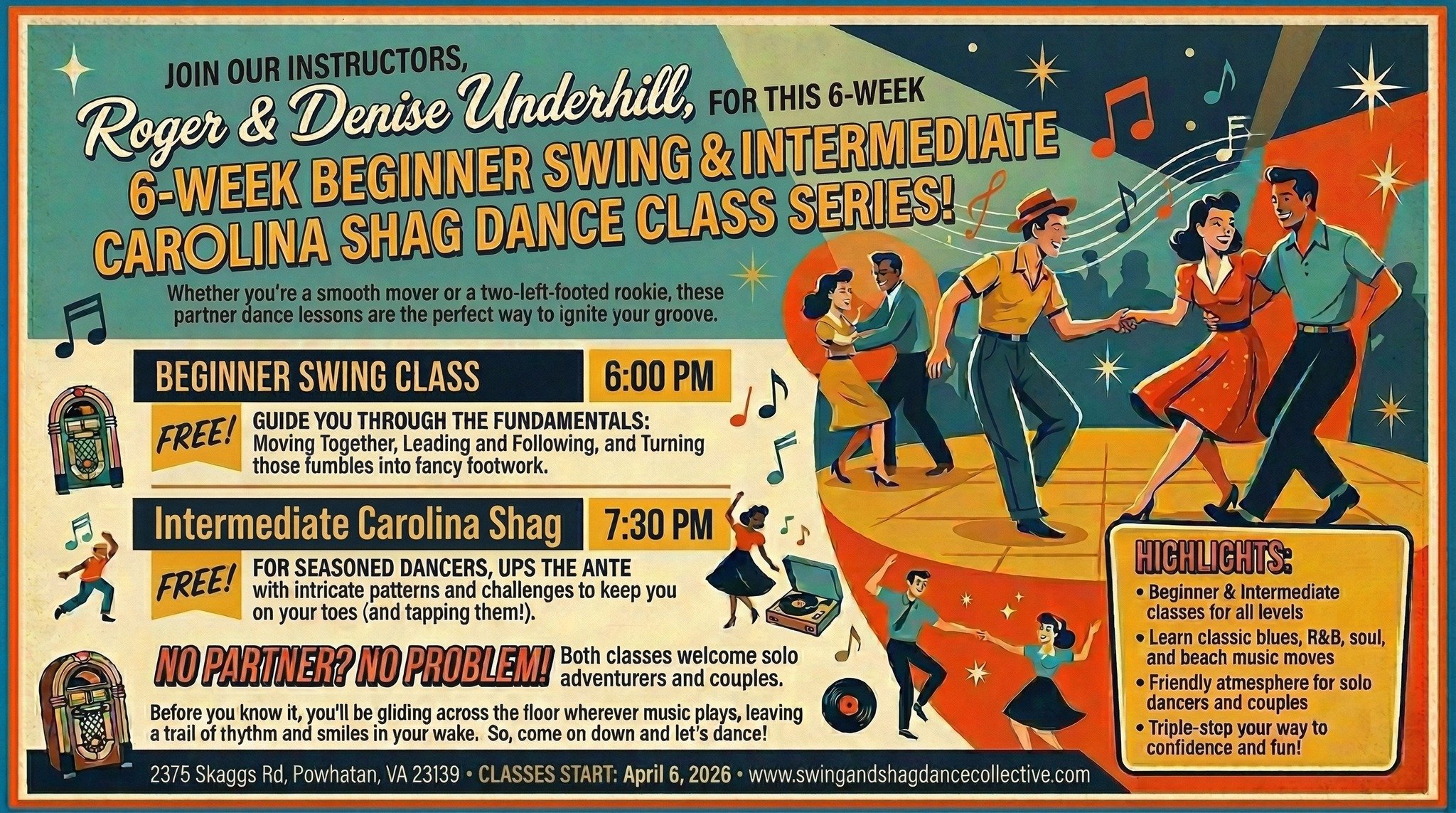 Beginner Swing &amp; intermediate carolina shag dance class series