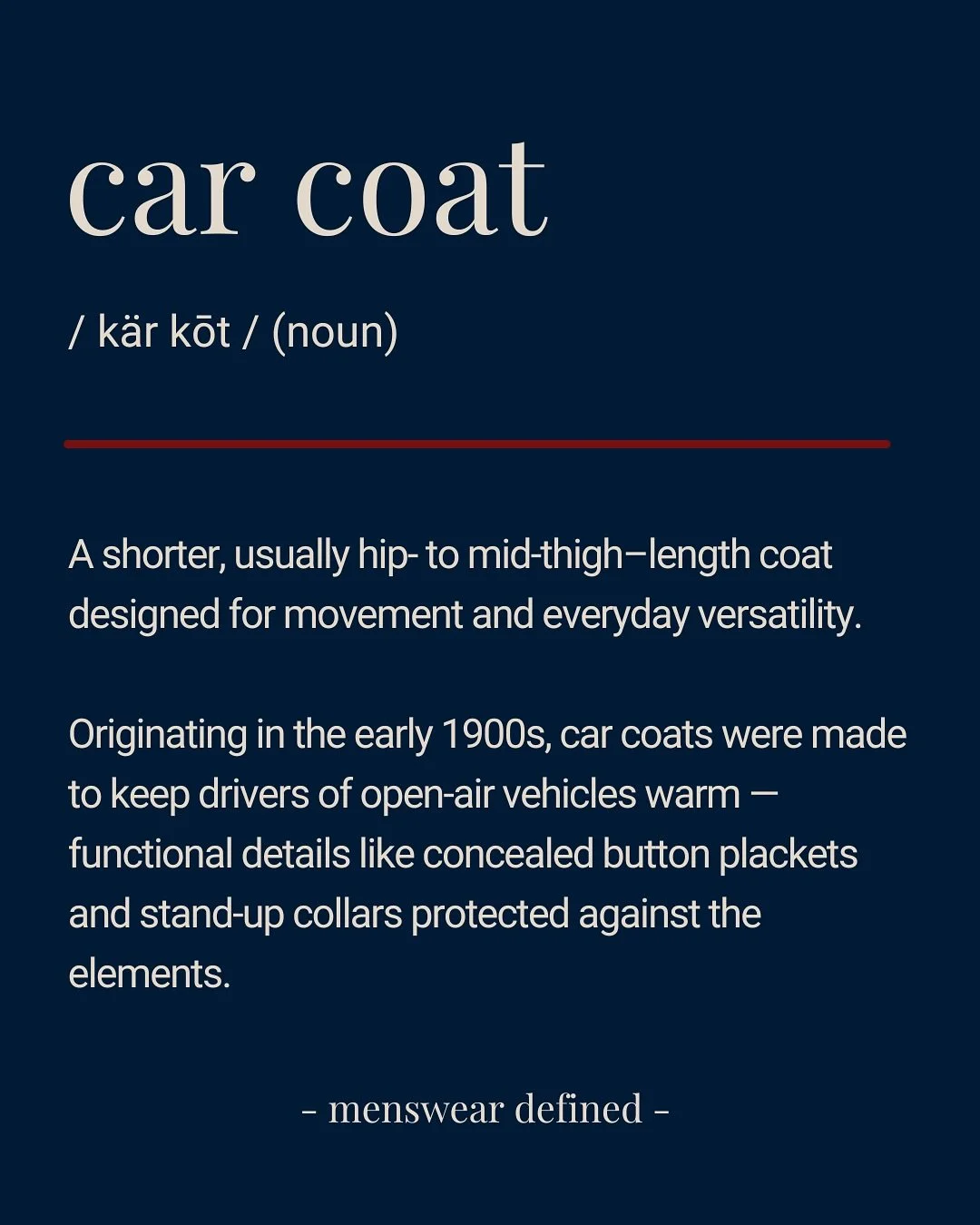 Today the car coat strikes that perfect balance between dressy and casual. 

Long enough to cover a suit jacket or sport coat, short enough to pair with jeans and boots.

Today&rsquo;s unexpected snow called for an early debut of a few winter favorit