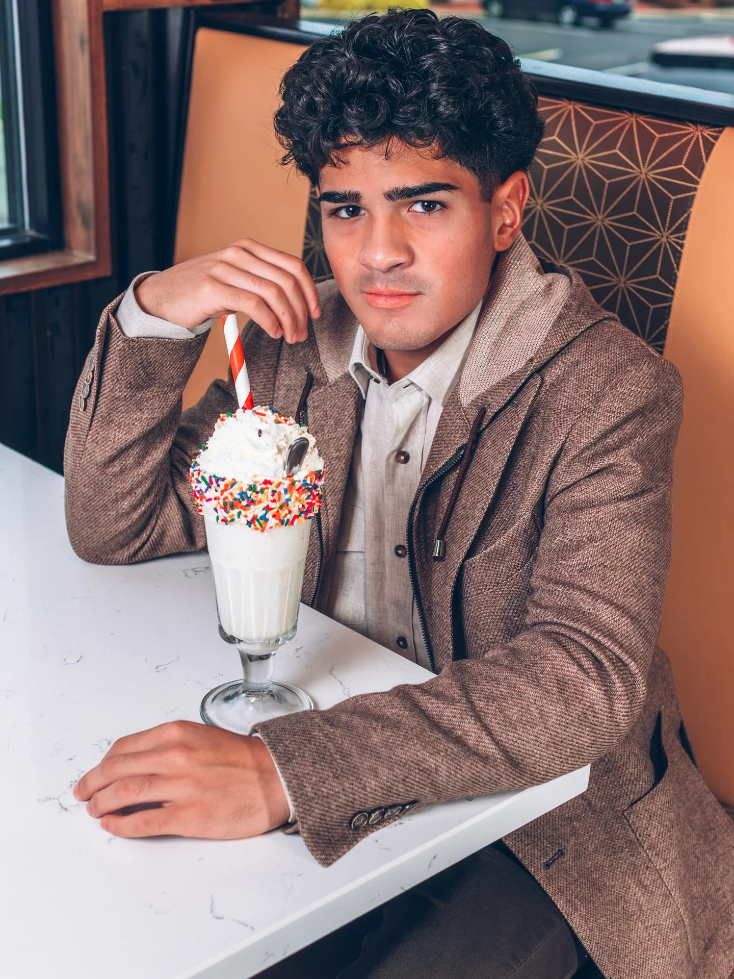 Grey skies pair surprisingly well with rainbow sprinkles, don&rsquo;t you think?

Aside from the @spartaclassicdiner hand-spun milkshake, the standout here is our patch-pocket twill blazer with removable hood.

Unstructured for an easy drape and desi