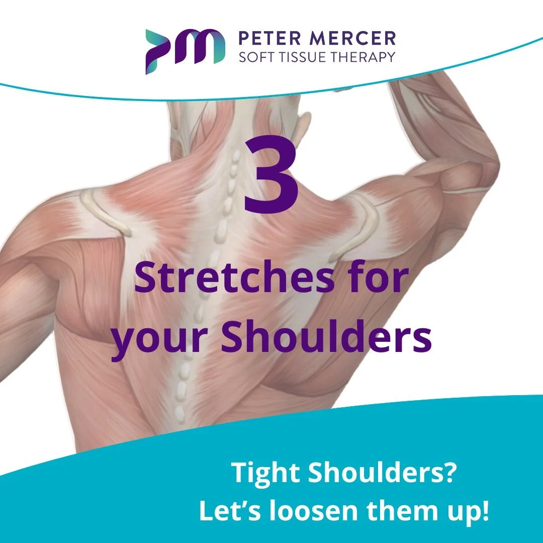 Shoulder tension is incredibly common &mdash; whether from sitting, training, or stress.
Here are 3 gentle stretches to help restore movement and ease stiffness.

Quick tip:
Slow, controlled movement works best. Stretching should feel relieving, not 