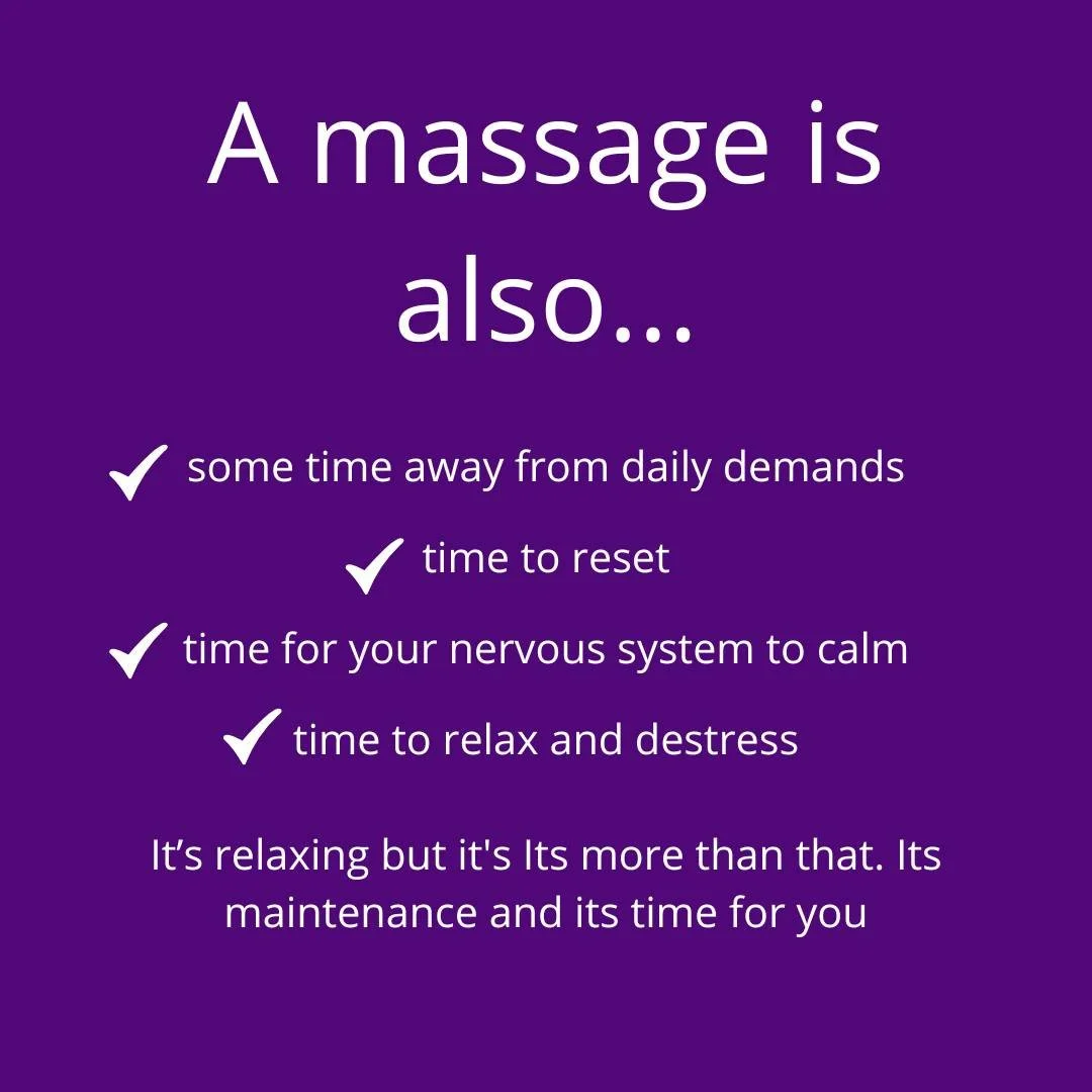 A massage isn&rsquo;t just about relaxation &mdash; it&rsquo;s about giving your body and mind the space to reset.

It&rsquo;s time away from daily demands.
Time to restore movement and reduce tension.
Time for your nervous system to calm.
Time to re