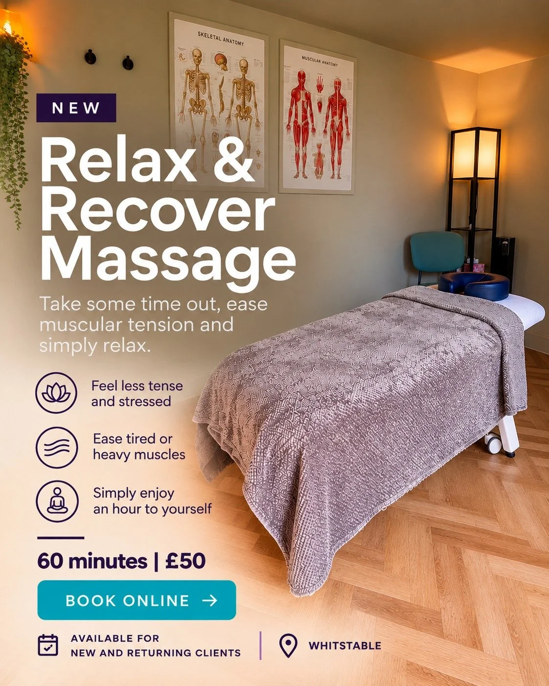 Something new in the treatment room 🙌

You don't need to be injured, training for an event or have something that needs fixing to book a massage.

I've introduced Relax &amp; Recover Massage &mdash; a 60-minute treatment for anyone who simply wants 