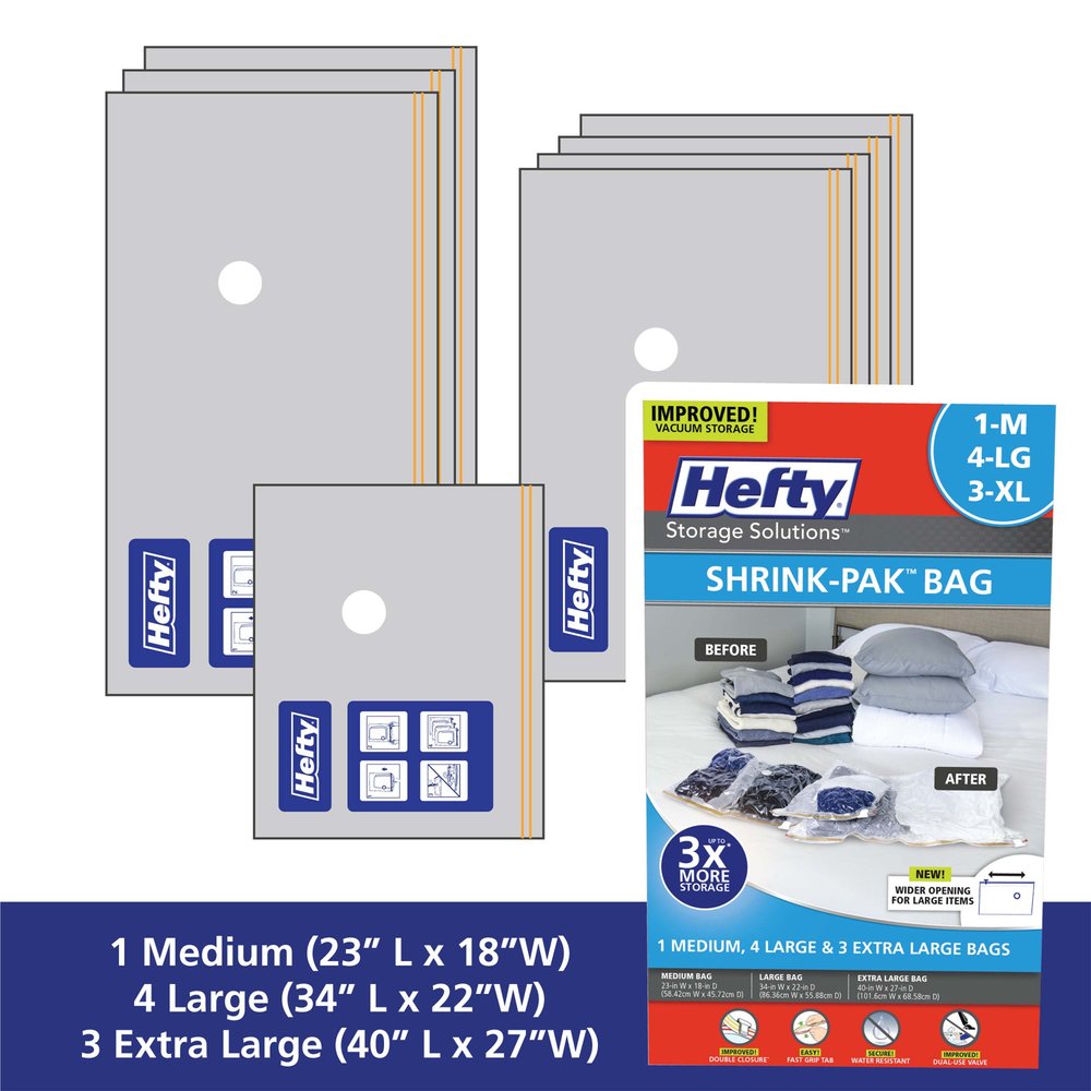 SHRINK-PAK® BAG – 1 M, 4 LG, 3 XL Bags (8 Pack) — Hefty Home Solutions