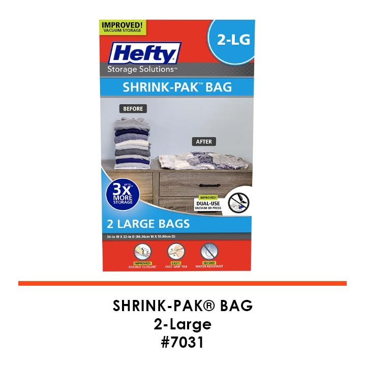 Hefty Vacuum Seal SHRINK-PAK BAG , 34 x 22, 2 Large