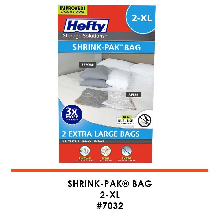 Hefty Shrink-Pak 2 Large Hanging Bags, Vacuum Compression Storage