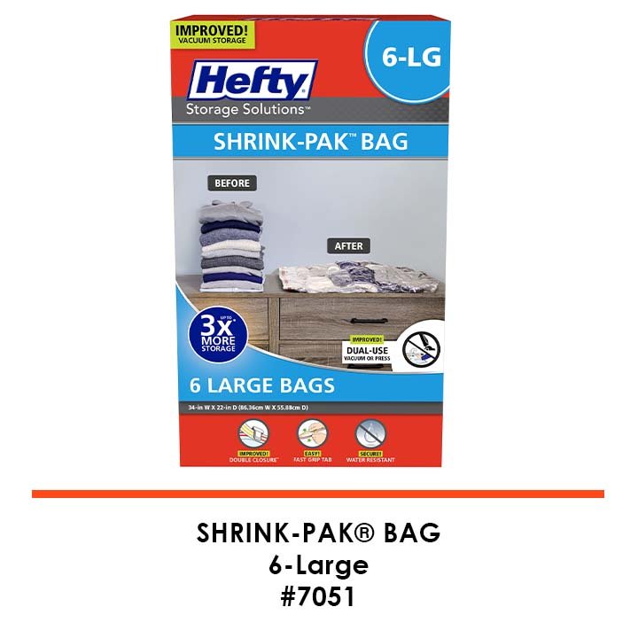 Hefty Shrink-Pak - 3 Large, 3 XL Vacuum Storage Bags for Storage for  Clothes, Pillows, Towels, or Blankets - Space Saver Vacuum Sealer Bags  Ideal