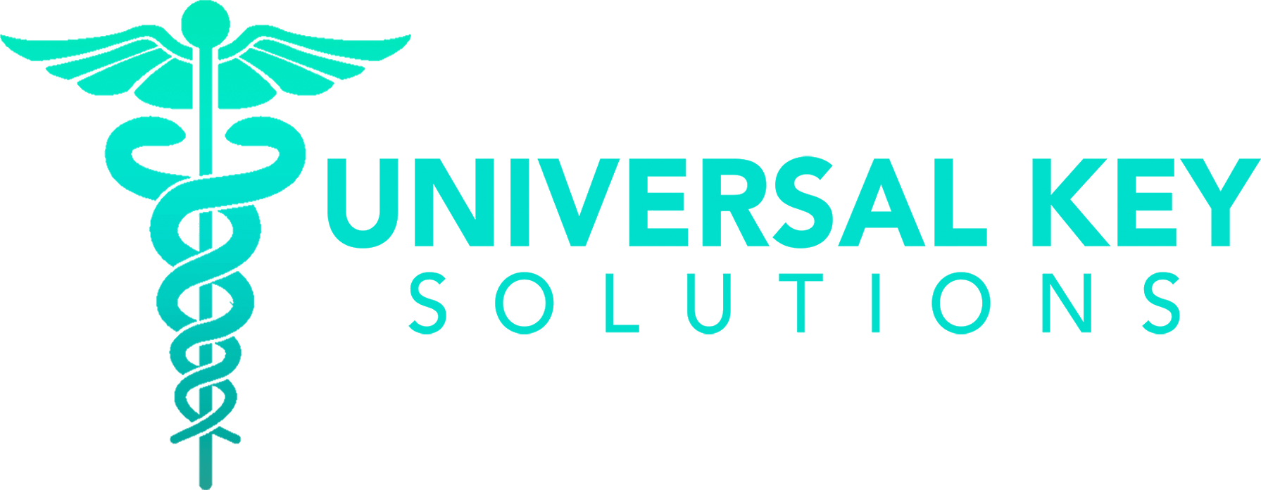 Logo for Universal Key Solutions featuring a caduceus symbol with a key integrated in the design.