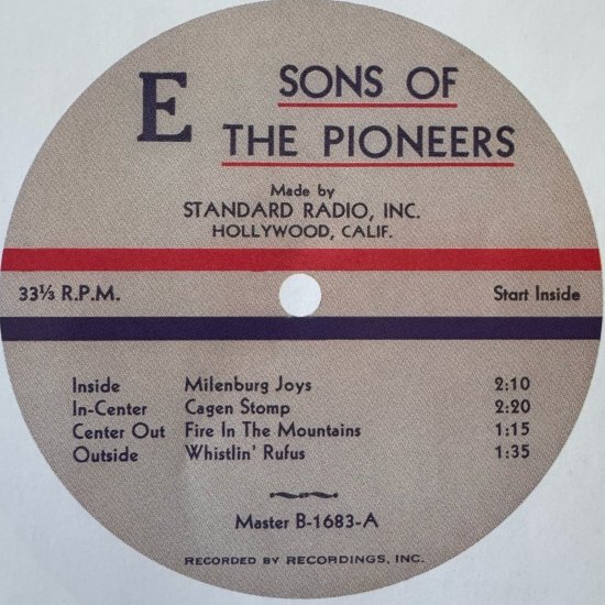 Label from the 1934 Sons of the Pioneers' Standard Radio Transcription recording of "Cajon Stomp."
