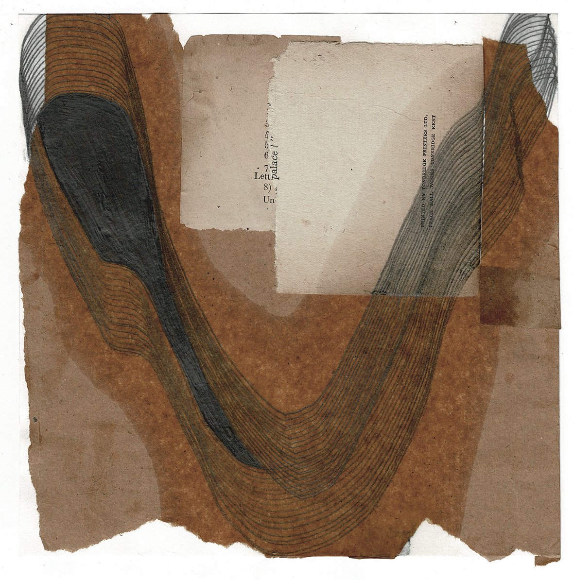 swallowing words 1, 2025, graphite, oil, found paper 