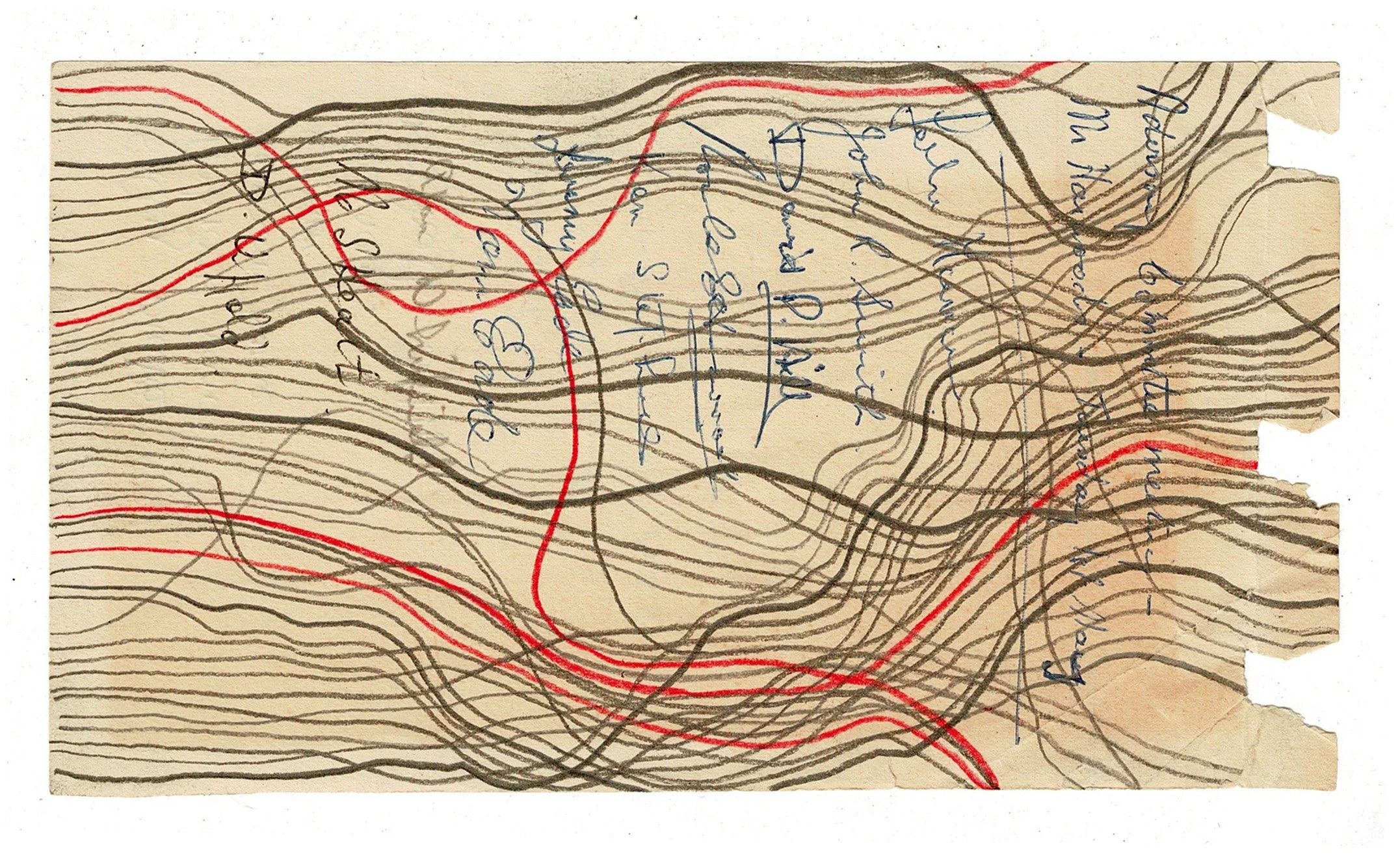 Not Doing Nothing (Breathing) 1, 2023, graphite and colour pencil on found paper, 17 x 9.5cms