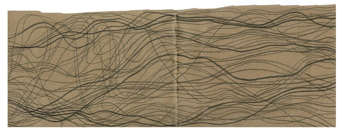 Not Doing Nothing (Breathing) wide, 2024, graphite on found paper, 46 x 16.5cms 