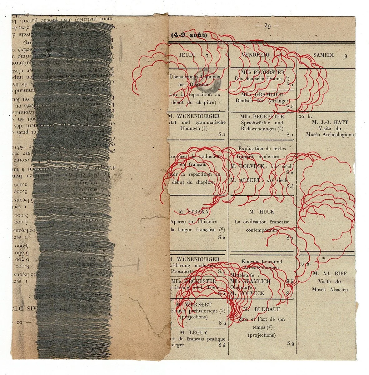Swallowing Words 6, 2026, graphite, pen, found paper