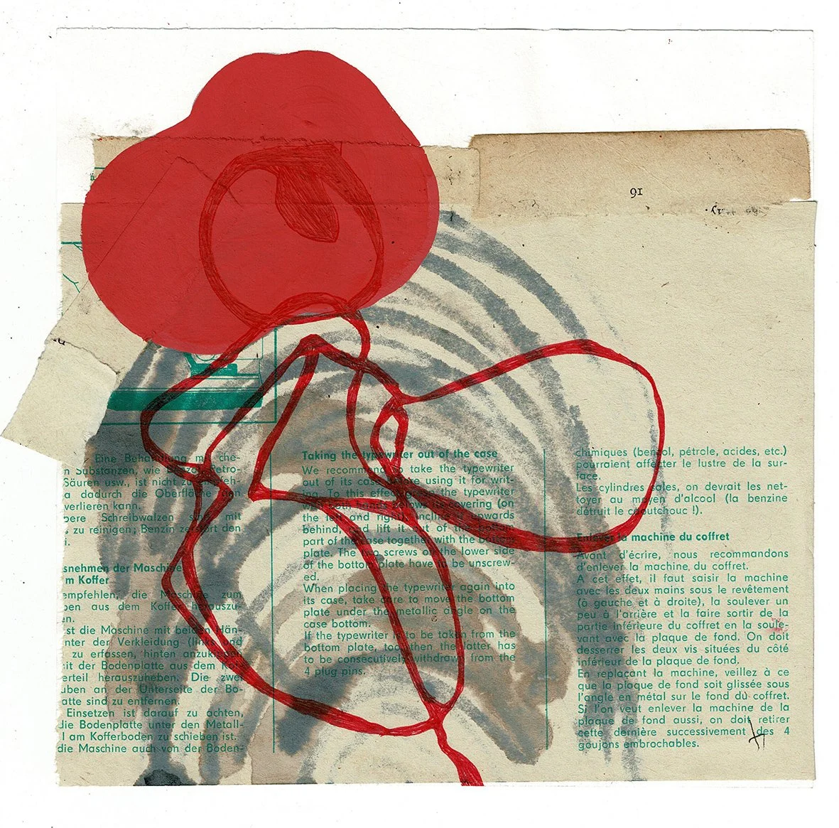 Swallowing Words 4, 2025, gouache, pen, ink, found paper