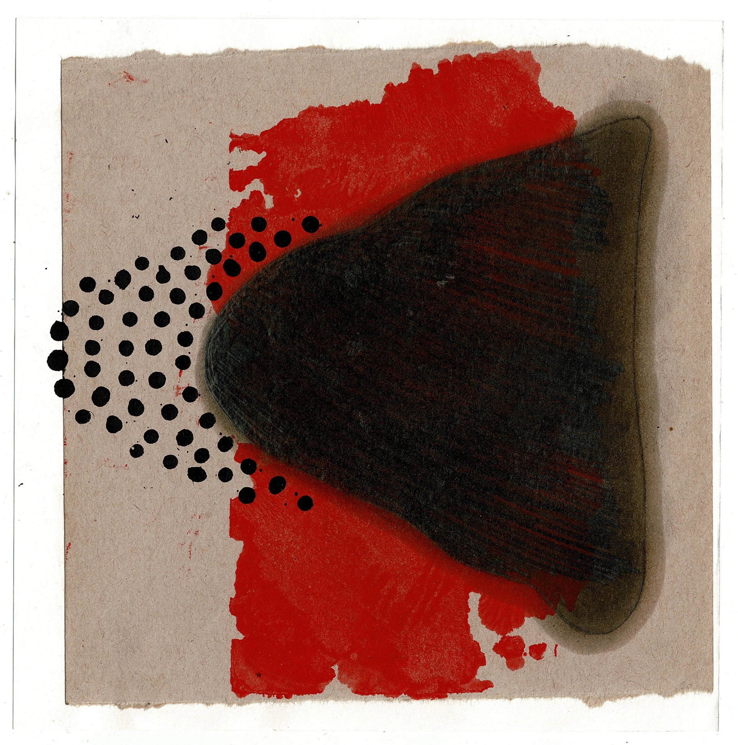 Probe, 2025, gouache, graphite, ink, oil and collage