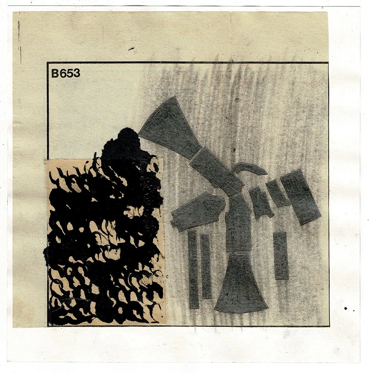 Memory Test, 2026, graphite, enamel paint, found paper