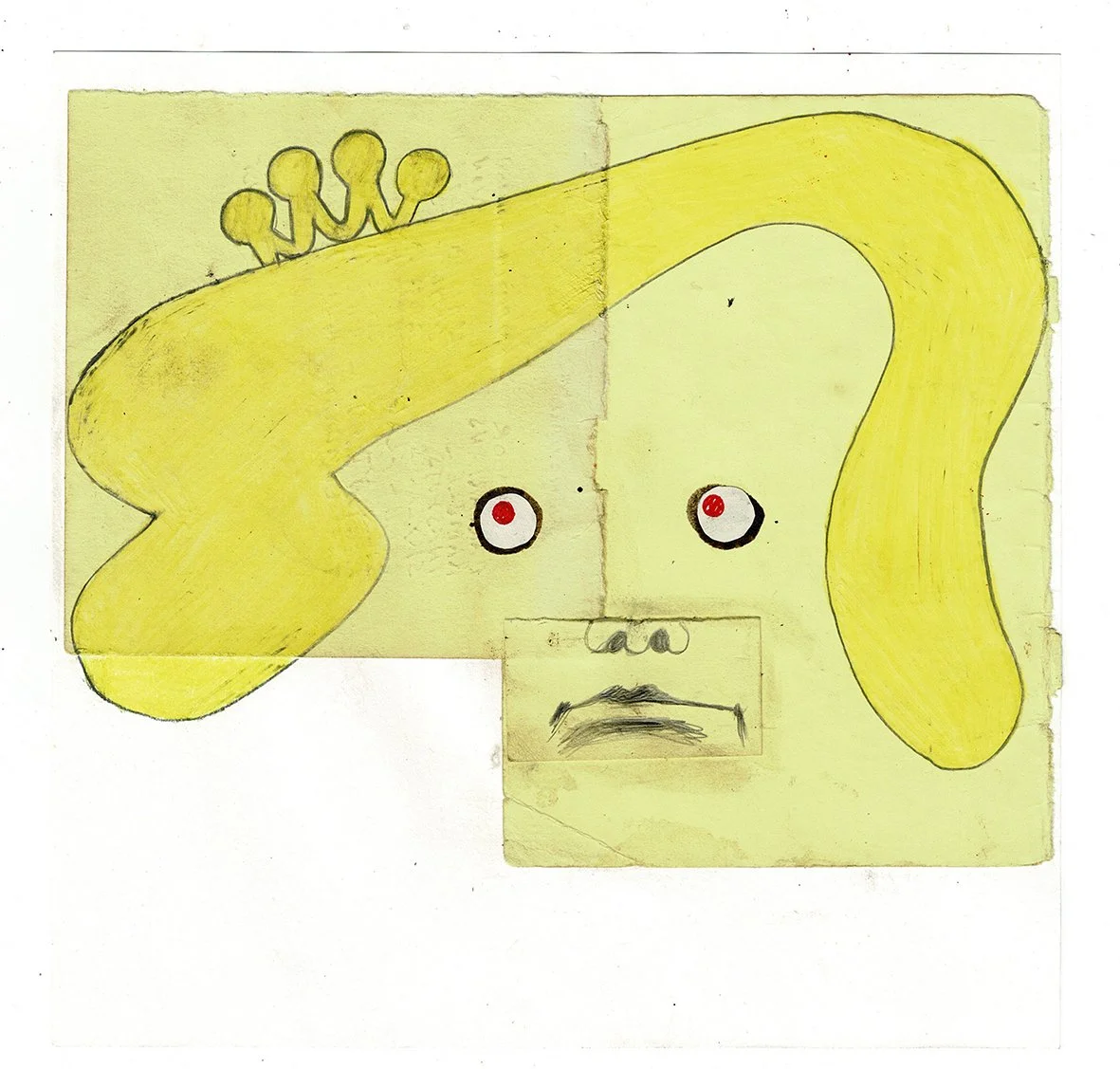 Playing The Donald, 2025, graphite, colour pencil, ink, found paper