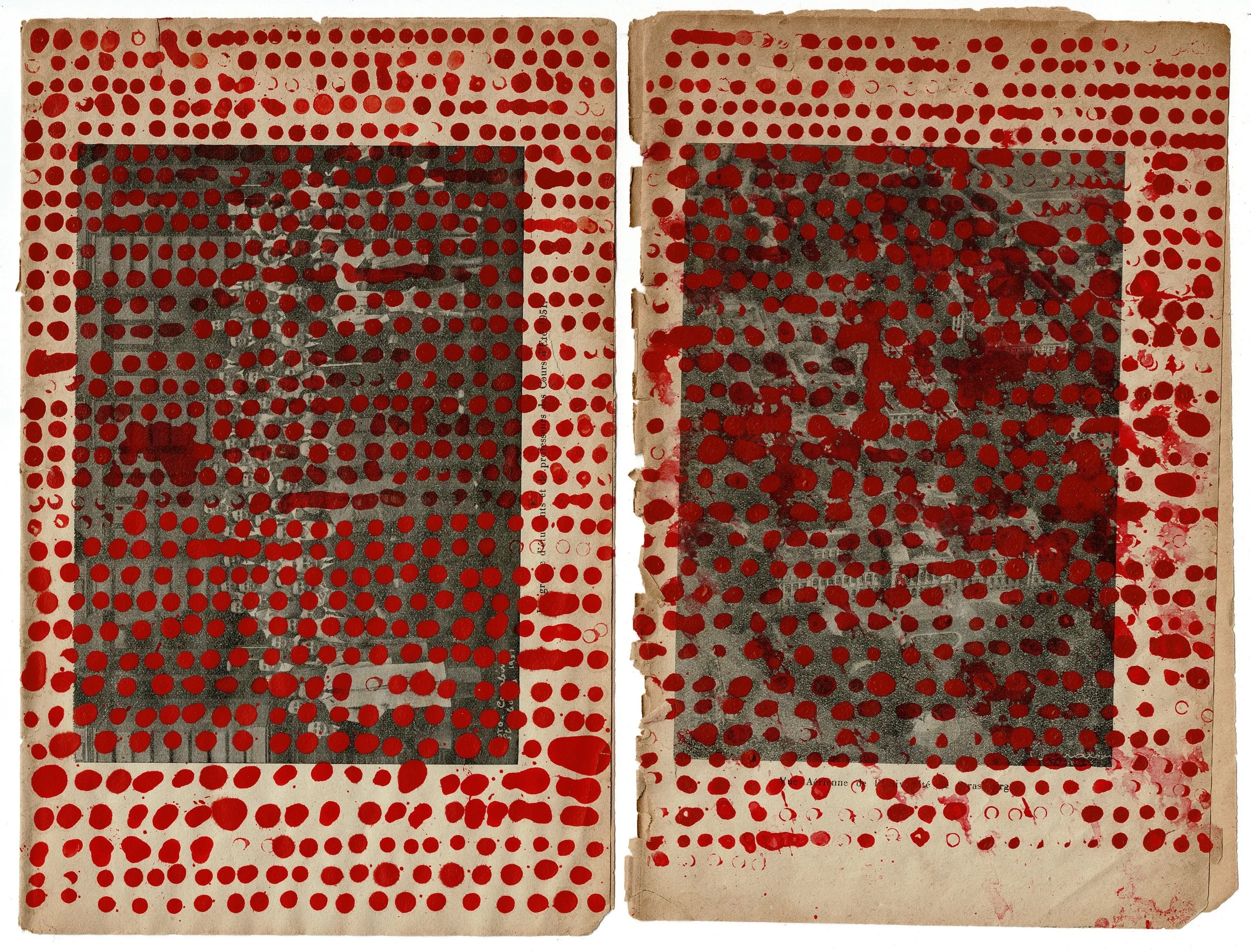 NOT DOING NOTHING (SOUND) RED Diptych  ink on found paper 32 x 25 2024  photo: Nick Grellier