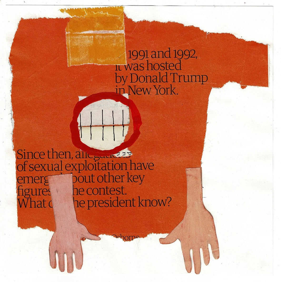 Toxic Orange 1, 2026, colour pencil, ink, pen, found paper