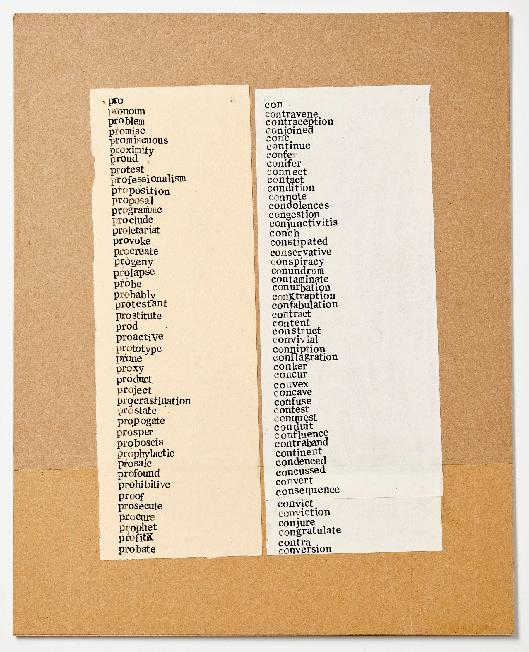 Pros and Cons, 2023,  print ink and paper on board, 45cm x 35cm