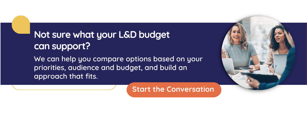 Graphic speaks to how CultureAlly can help you build an l&d approach that fits your needs. CTA is to Contact Us