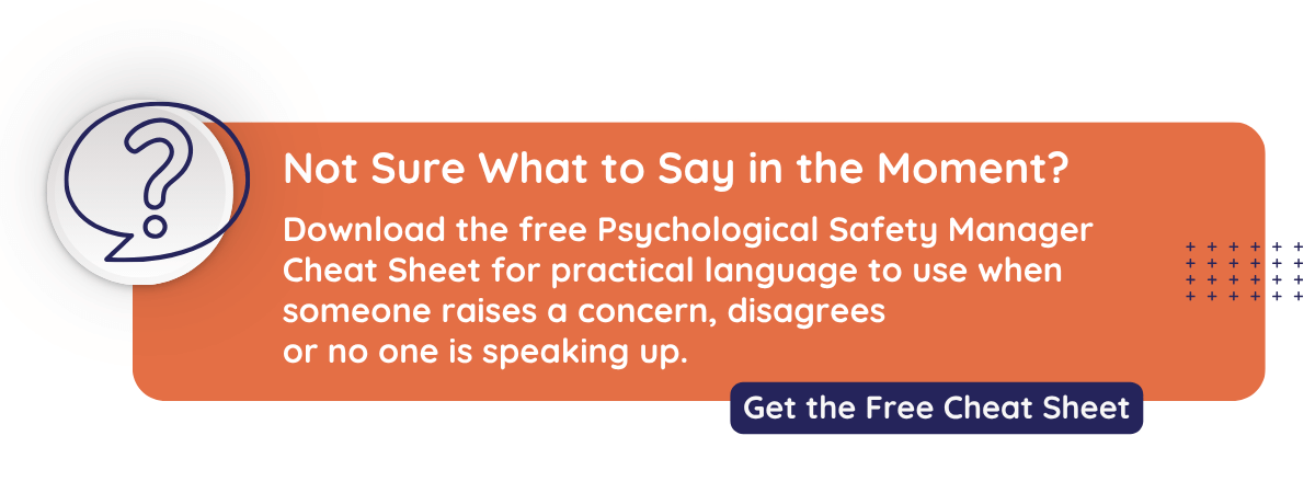 Graphic describes CultureAlly Psychological Safety Cheat Sheet