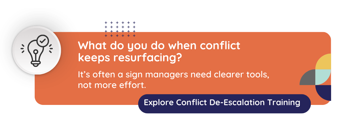 Graphic with lightbult that speaks to our conflict de-escalation training