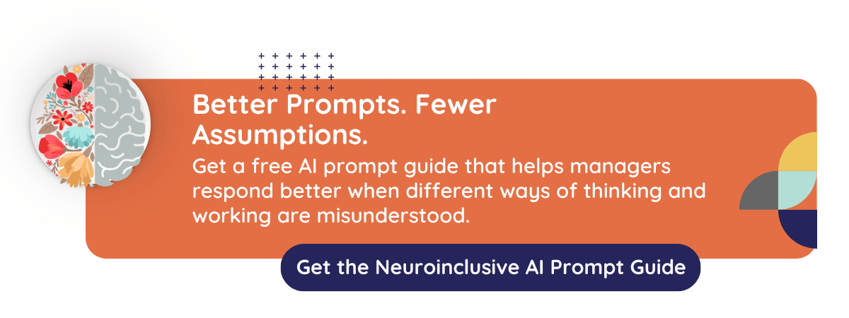 Graphic speaks to CultureAlly's free resource: Neuroinclusive AI prompt guide for managers