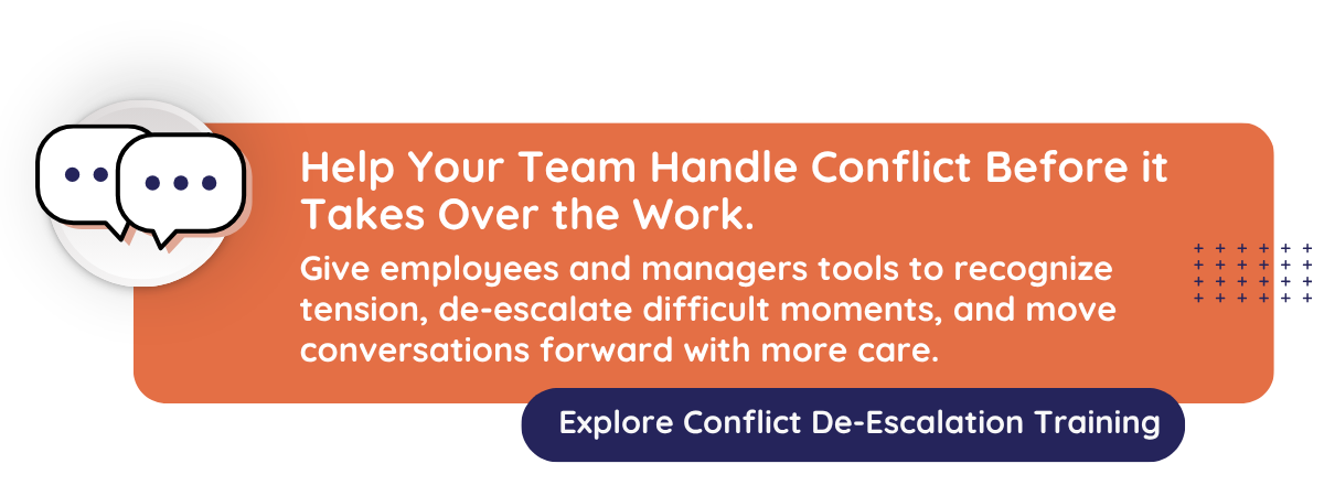 Graphic that speaks to conflict de-escalation training at CultureAlly and how it helps your team handle conflict before it gets in the way of work
