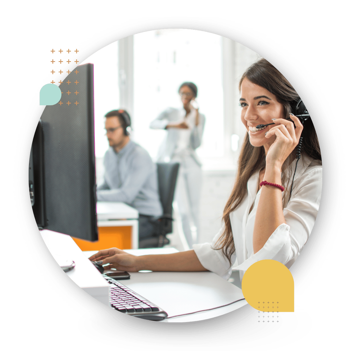 Person at desk taking a call