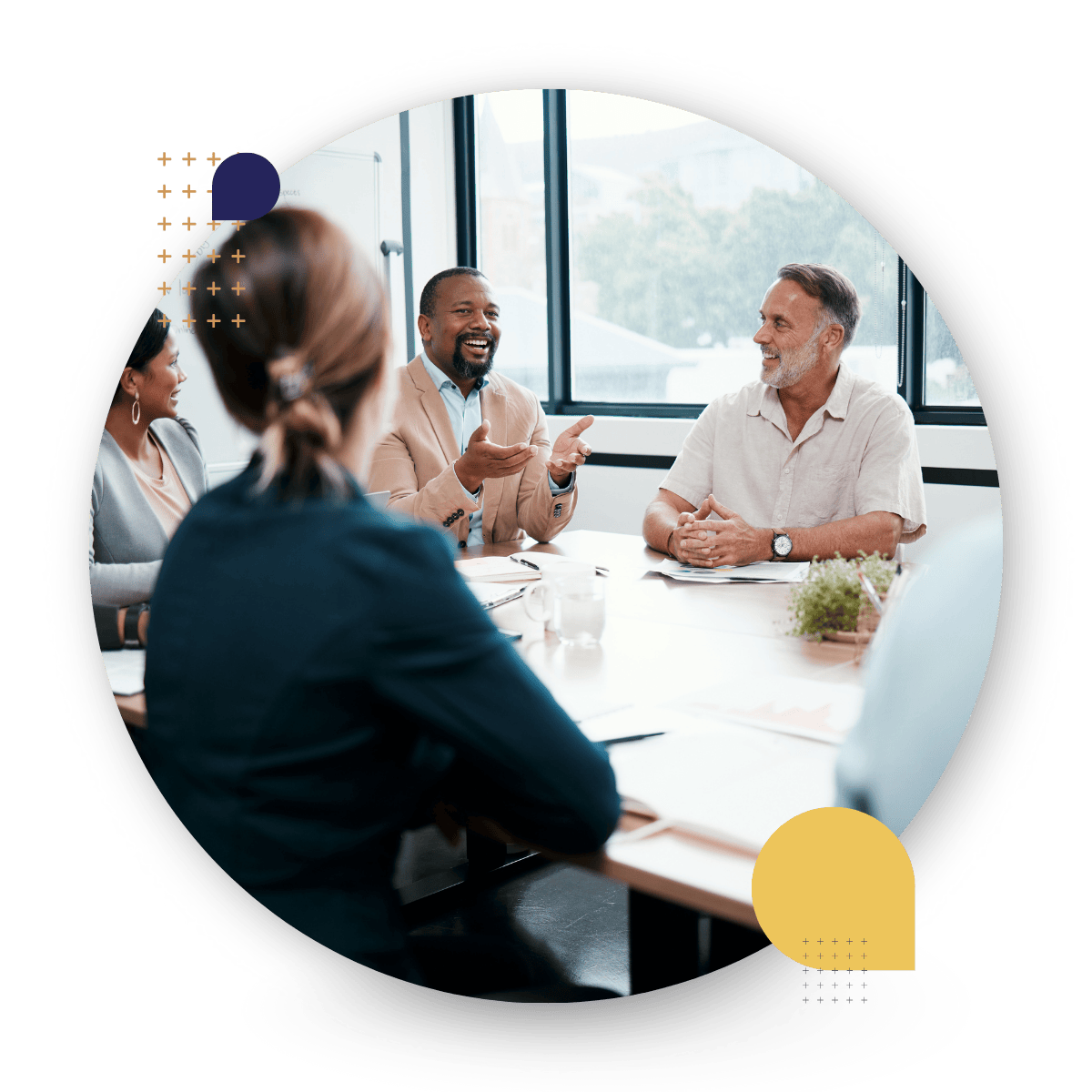 businesspeople listening to a colleagues ideas during a meeting