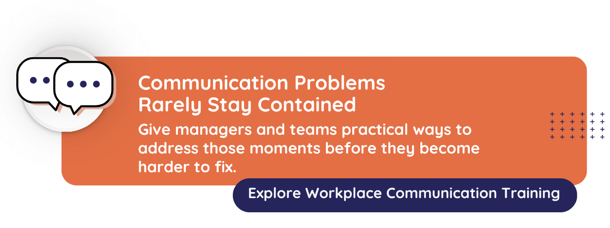 Speech bubble icon with text that speaks to CultureAlly's Workplace Communication