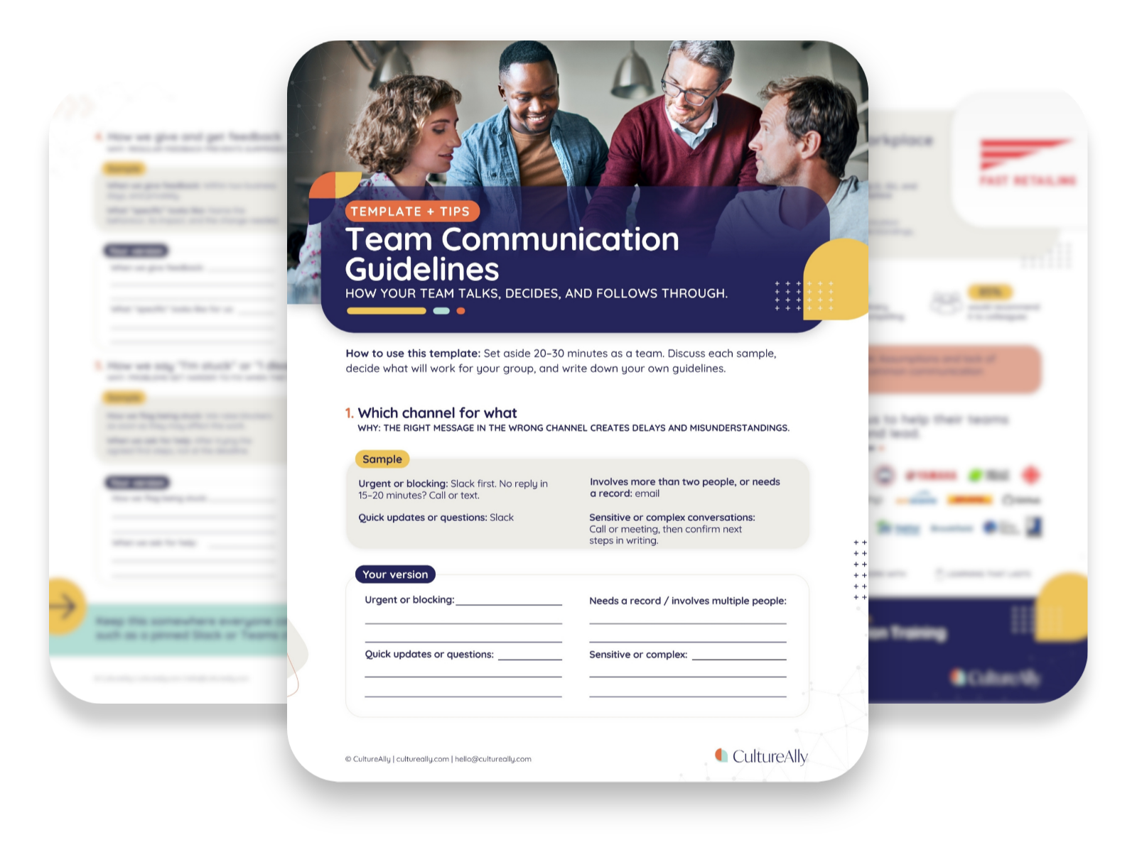 Image teasing at the look and content of CultureAlly's Free Resource: Team Communication Template