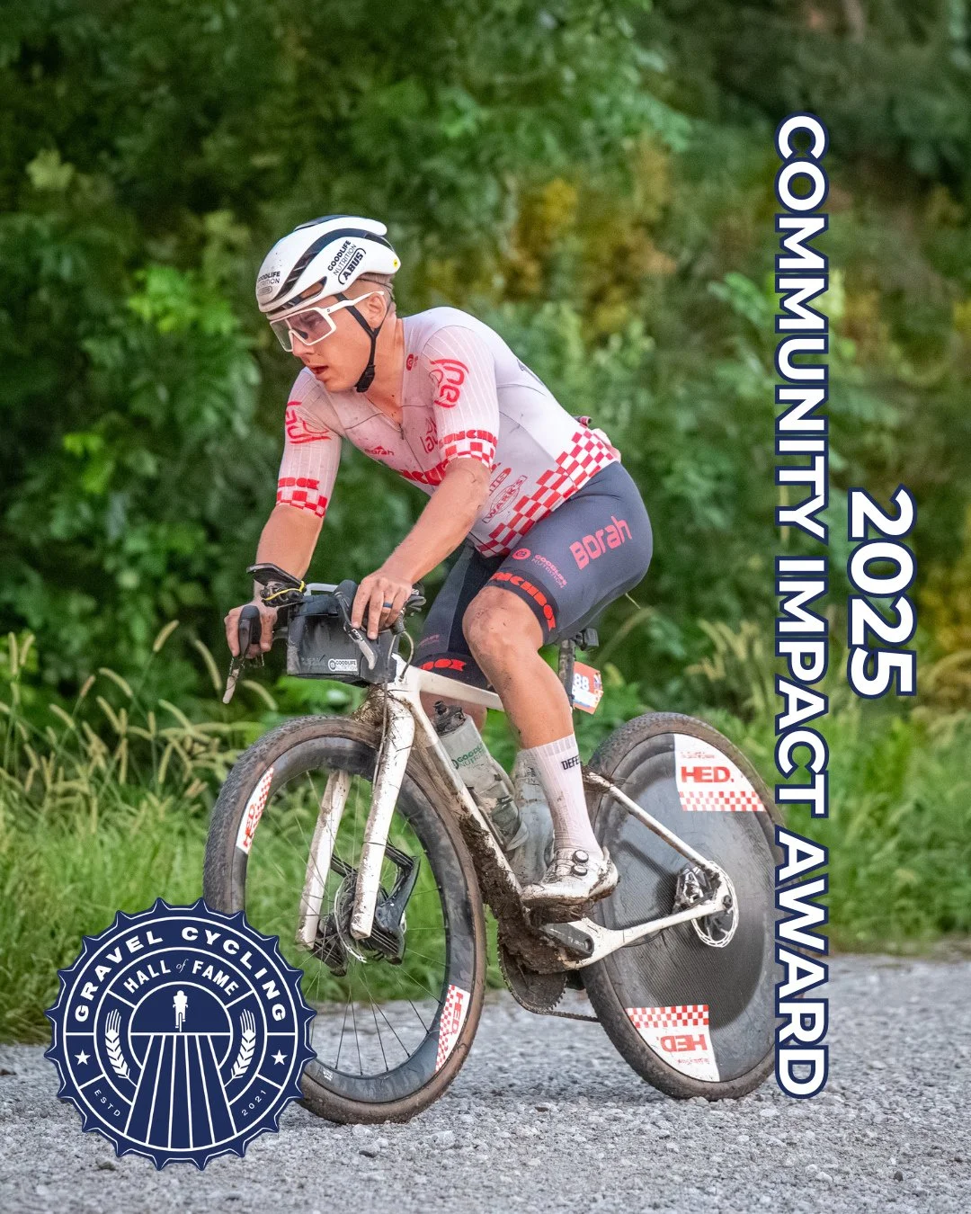 2025 Gravel Cycling Hall of Fame Community Impact Award: Chase Wark @chasethebiker⁠
⁠
The Gravel Cycling Hall of Fame Community Impact Award honors an individual who, in the previous calendar year, went above and beyond to give back to the sport of g