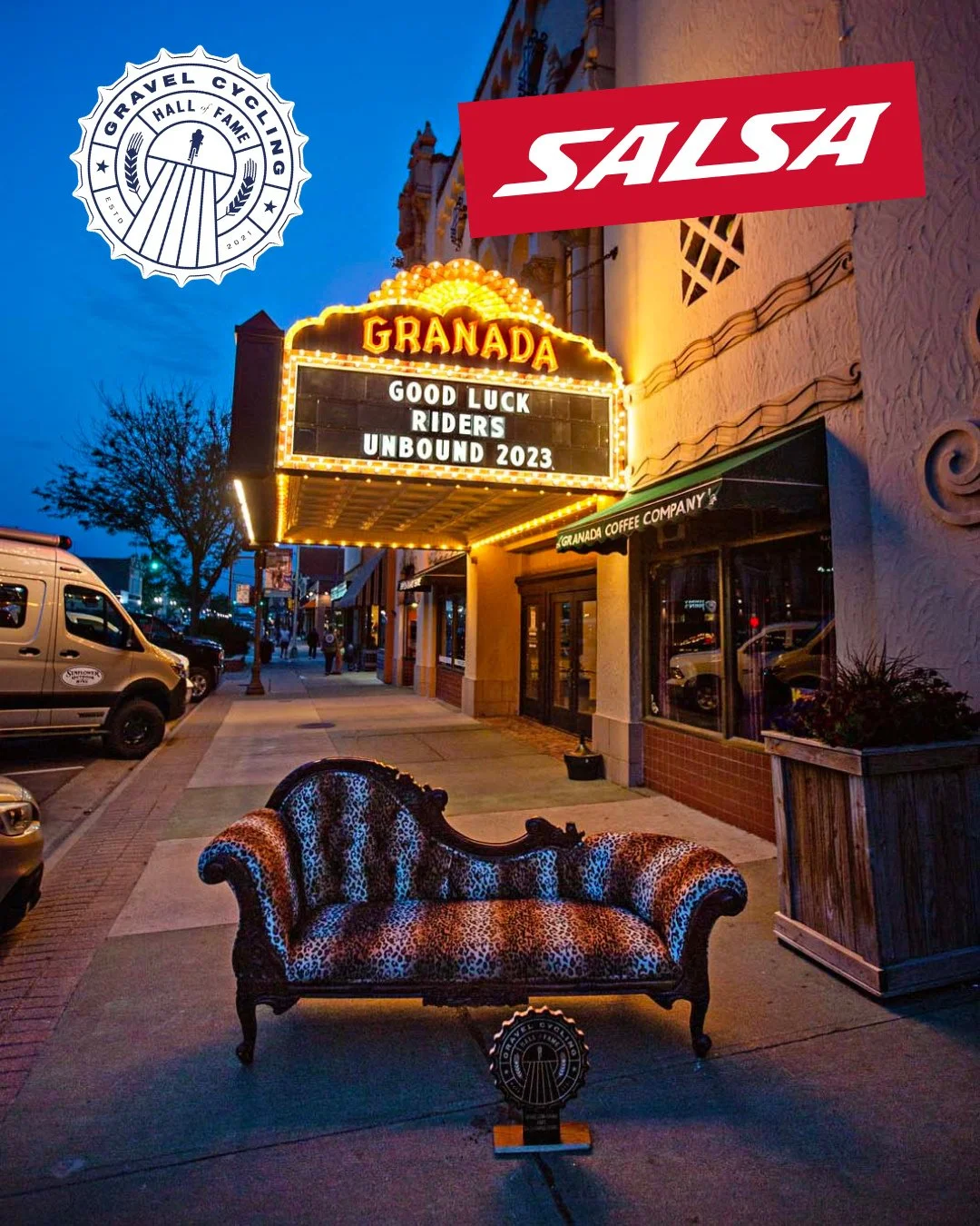Don't miss the Chaise at the GCHOF Banquet Happy Hour. @SalsaCycles will be paying for the first drink of all attendees on Wednesday Night!⁠
⁠
Be there at 5pm to get your photo with the Gravel Icon "Salsa Chaise Lounge".