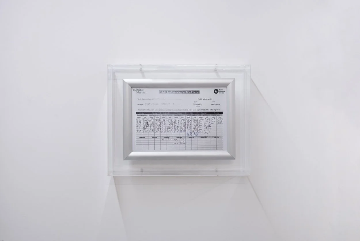 José García Oliva, Removed for Conservation / Found-Acquired, 2021 - Work found and acquired at the British Museum toilet room. Apart from the frame embodying the decontextualisation of an appropriated ordinary object, the piece also represents the p