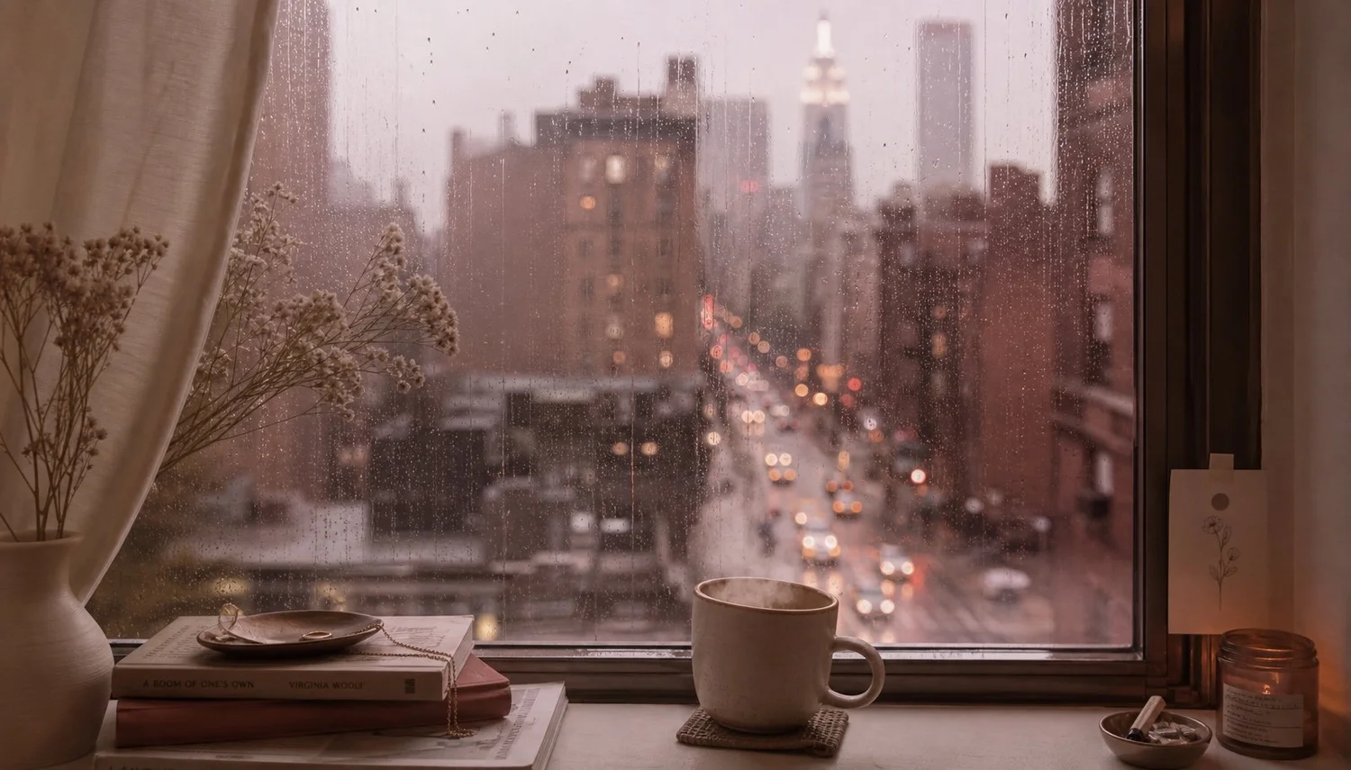 A warm cup by the window, the overstimulating city softened outside - choosing the quiet of home