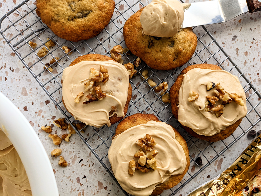 frosted banana nut bread cookies on cooling rack