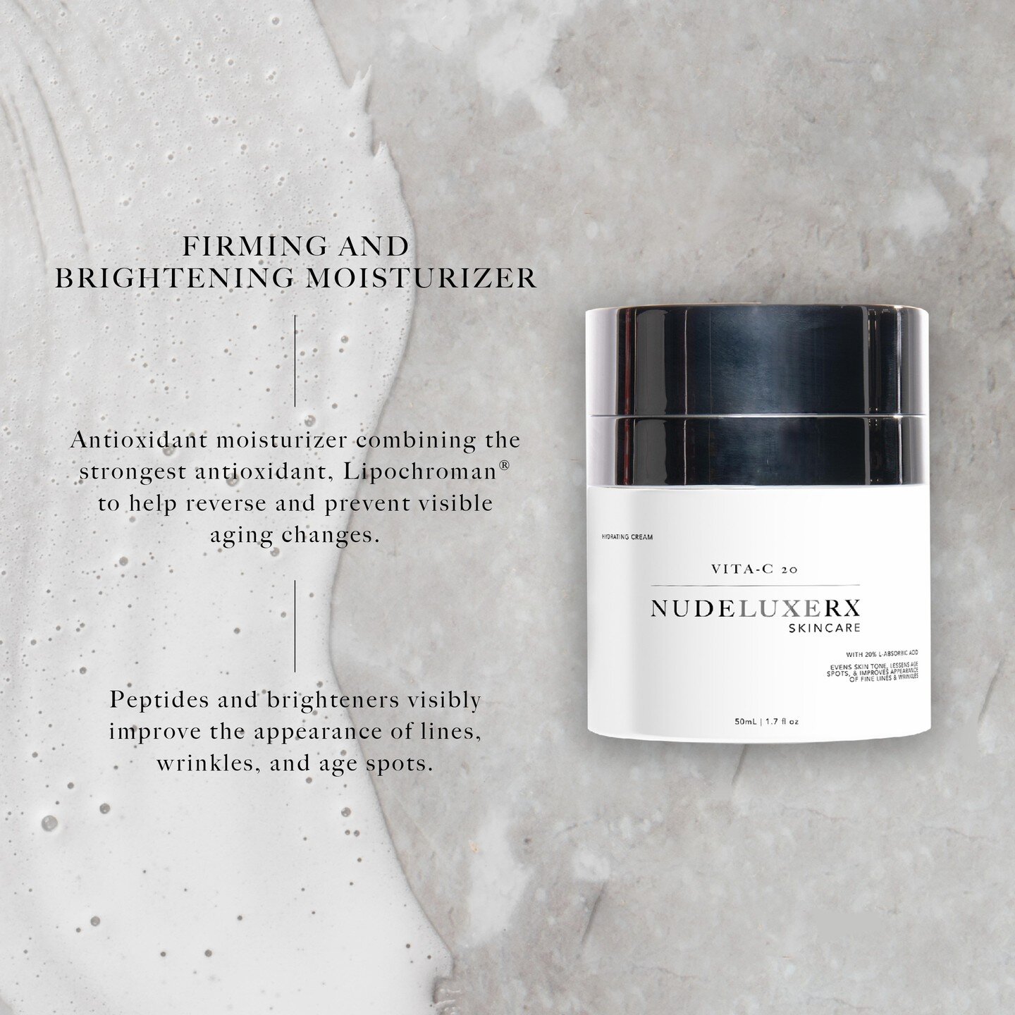 Our hydrating Vita-C 20 Treatment Cream with 20% L-Ascorbic Acid:
◽ Improves appearance of fine lines
◽ Evens skin tone
◽ Lessens age spots