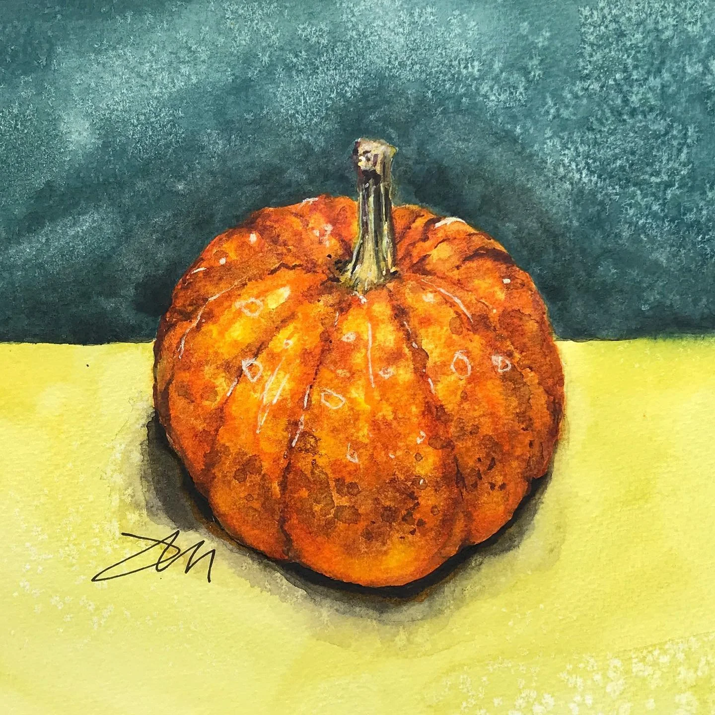 Pumpkin painting process! (I love alliteration. 😄) See all the shots for the full process. 
🎃Wanna create one similar to this? The key is layers, layers, layers. This took several hours to paint, but I had a lot of fun.
📌My steps:
👉sketch with wa