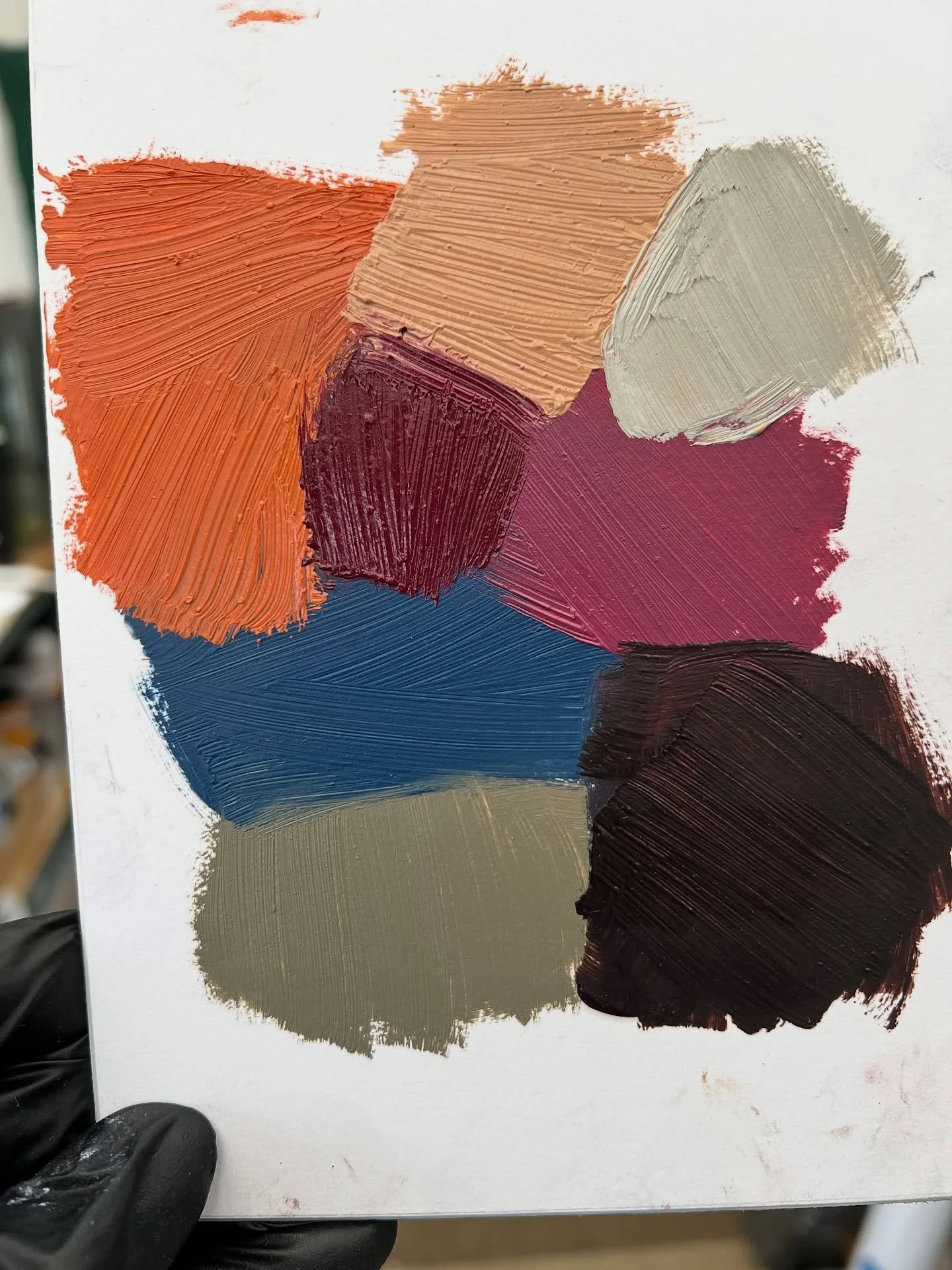 Question for you&hellip; I&rsquo;m going through some old oil paints and mixing random colour palettes intuitively, and sometimes I have to paint a reference card to record the ones I love. This is one of those cards from today&rsquo;s colour mixing 